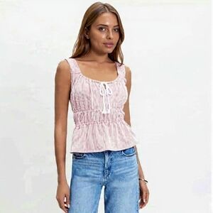 LOFT Pink and White Striped Sleeveless Blouse
